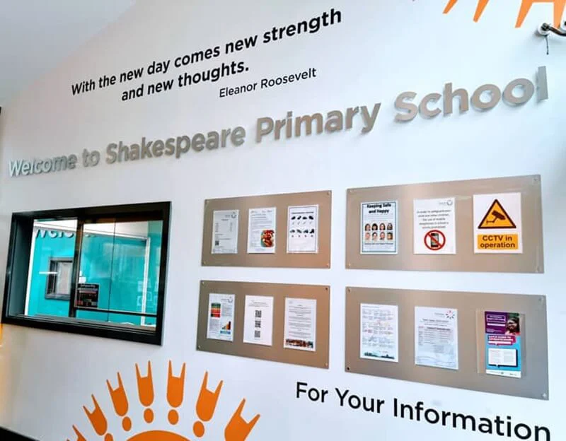 An image of a primary school's interior signage.